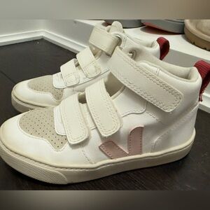 Veja White and Pink Velcro Sneakers